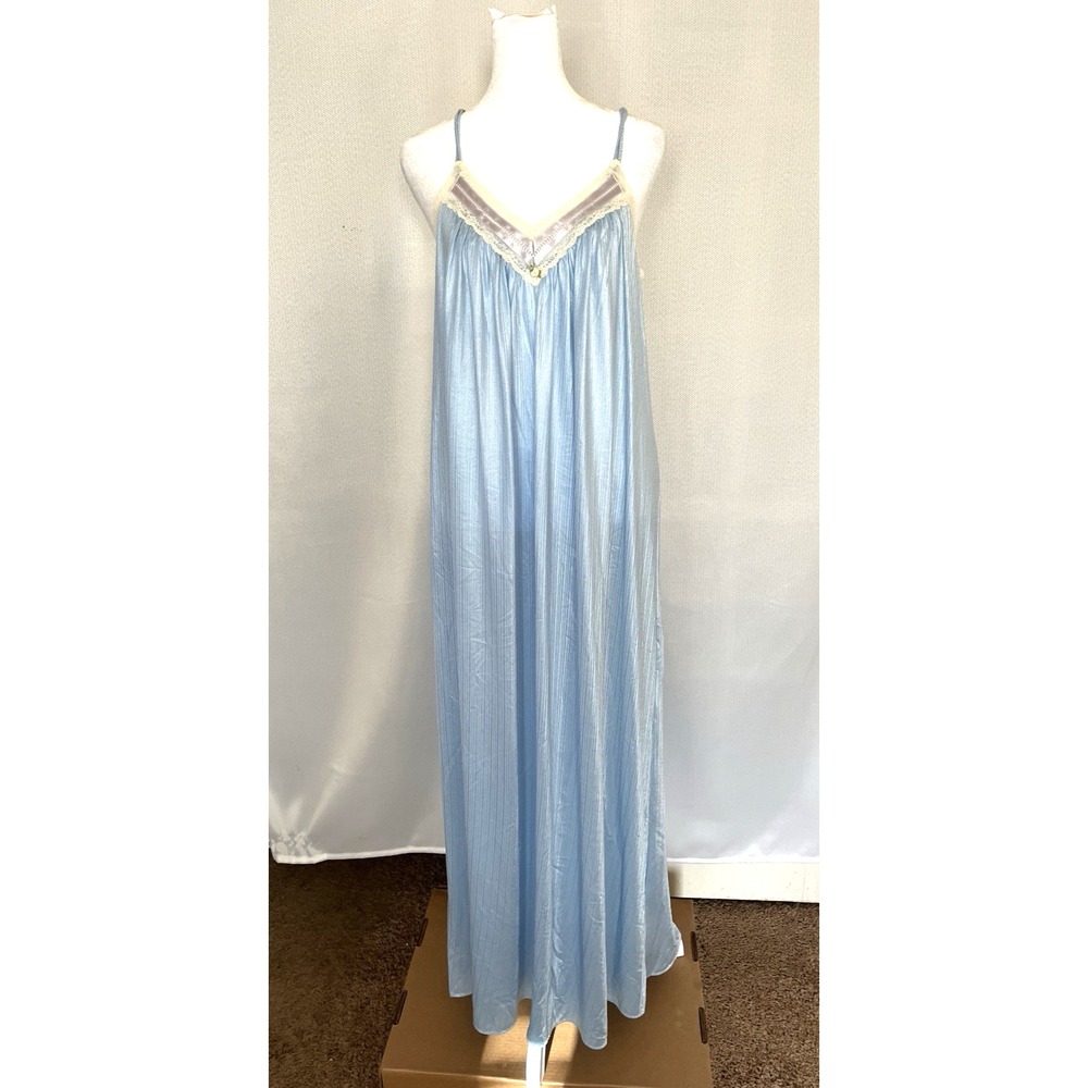 Vintage 70's Tom Bezduda for‎ Barad Two Piece Satin Peignoir Set USA Blue Med - Picture 12 of 16